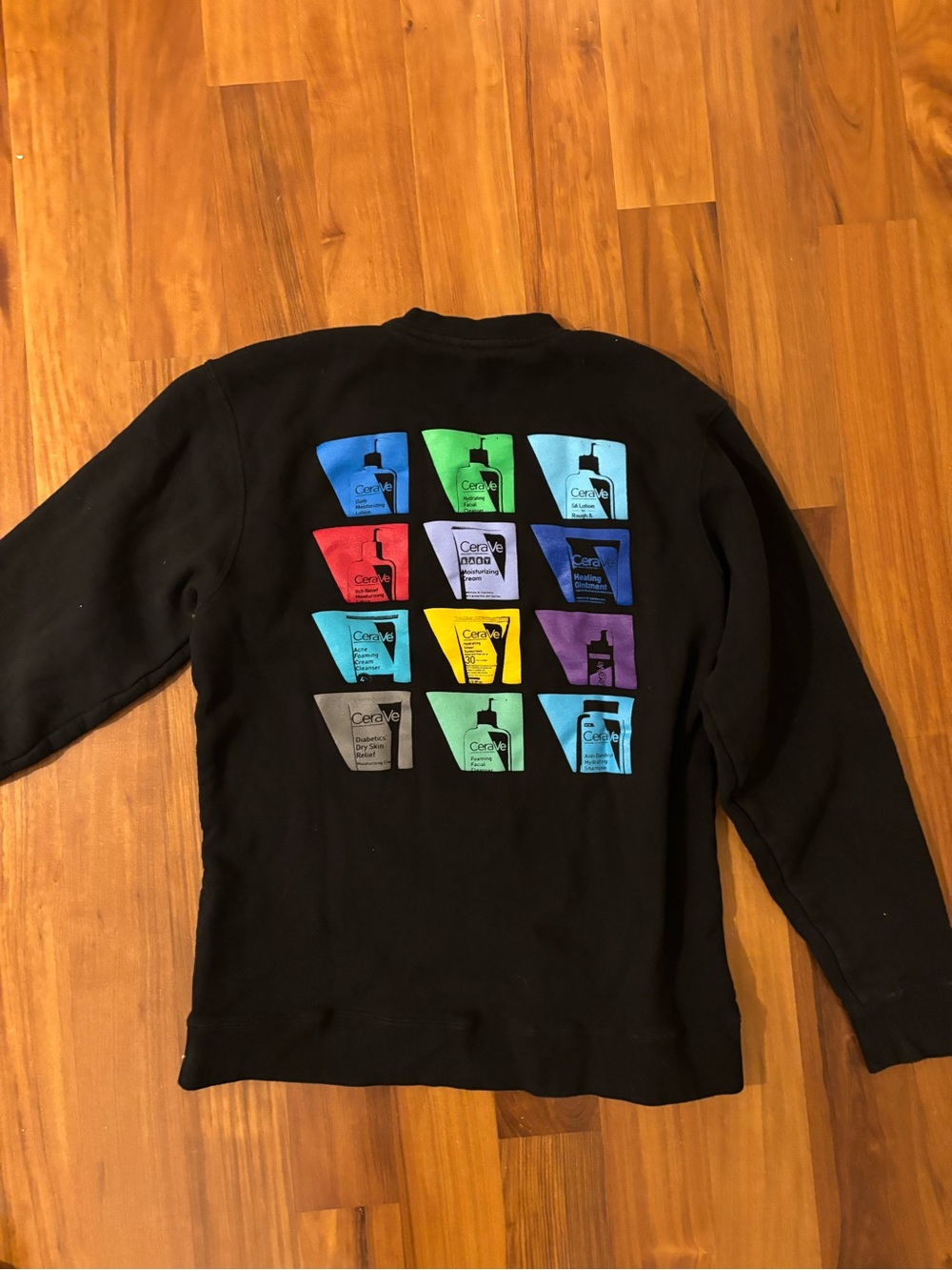 Men's Black Crewneck Sweatshirt with Blue Logo Detail